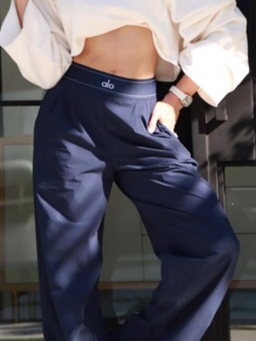 🔥🔥ALO Yoga Suit Up Trouser Navy Blue Regular 30",Flattering Wide Leg Pants